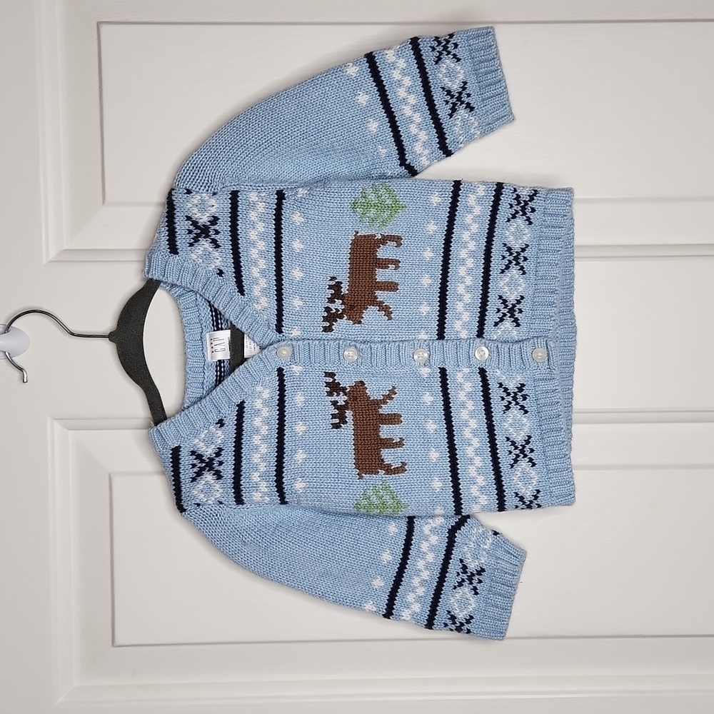Baby Gap Light Blue Reindeer Cardigan Size 6-12 months